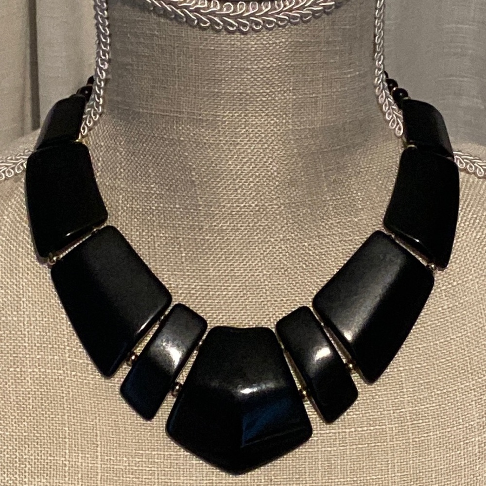 Napier Black Plastic Beaded Geometric Statement Necklace